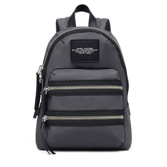 Marc Jacobs Biker Moto The Medium Ash Gray Nylon Logo Zipped Casual Backpack - Picture 1 of 16